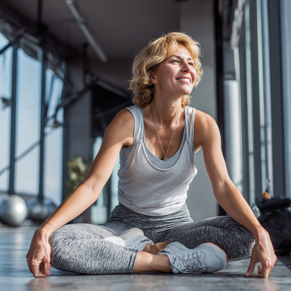 Happy Ukrainian adults enjoying gentle fitness exercises outdoors in a park setting